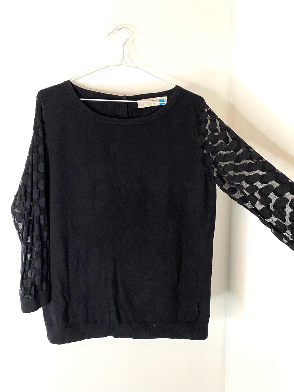 Sparrow Anthropologie Black Cashmere Blend Sheer Polka Dot Sleeve Sweater